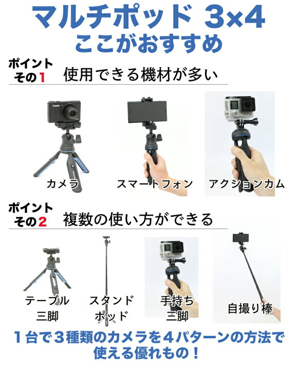 楽天市場】【即配】SLIK スリック 三脚 マルチポッド3X4 スリーバイ  