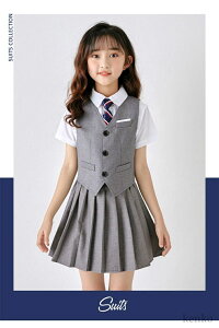 【送料無料】キッズ フォーマル スーツ 入学式 卒業式 女の子 男の子 中学生 高校生 卒服 グレー ジャケット 白シャツ ネクタイ スカート 5点