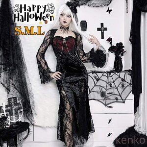 【送料無料】ハロウィン衣装 レディース 恐怖 吸血鬼 ワンピース 幽霊 ゴシック S M L ベルベットドレス かわいい 仮装舞踏会 コスチューム 衣装女性