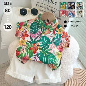 【送料無料】アロハシャツ ベビー セットアップ 上下セットビッグ 総柄シャツ 赤ちゃん シャツ 子供服 半袖 ハーフパンツ ジュニア カジュア