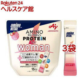 アミノバイタル アミノプロテイン for Woman ストロベリー味(3.8g*30本入*3袋セット)【アミノバイタル(AMINO VITAL)】