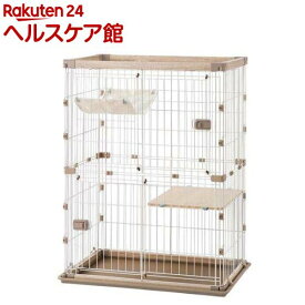 アイリスオーヤマ 猫 ケージ ウッディキャットケージ2段 ライトナチュラル PWCR-962V(1個)【アイリスオーヤマ】