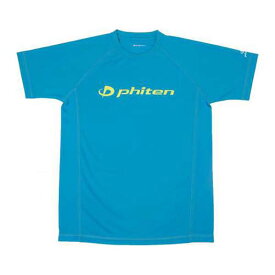 ファイテン PHITEN ユニセックス RAKUシャツSPORTS 半袖 ロゴ入り Tシャツ ターコイズ×ロゴライム Sサイズ 吸汗 速乾 JG397003