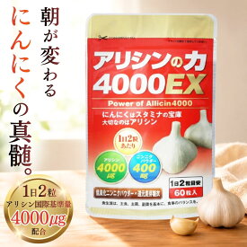 【ポイント10倍！残暑を応援キャンペーン中】 アリシンの力 4000EX 【1袋】 60粒 約1か月分 にんにくサプリ アリシンサプリ ニンニク 臭わない まだまだ厳しい残者に 高濃度アリシン にんにく 元気 スタミナ 働き盛り シニア 男 女