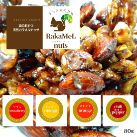 【送料無料】4種から選べるラカメルナッツ（果物フレーバー）80g　RaKaMeLnuts　森のおやつ　天然カラメル　羅漢果　ラカンカ　砂糖ほぼ不使用　人工甘味料不使用　キャラメル　桜スモークナッツ　無農薬唐辛子　果汁パウダー　いちご　マンゴー　オレンジ　ポスト投函