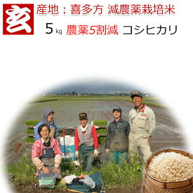 減農薬 玄米 5kg 送料無料 福島県会津喜多方 1等米 コシヒカリ産年：令和5年 生産農家：風間 勝氏