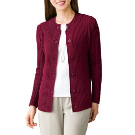 カーディガン レディース ファインメリノ ウール100％ カーディガン 全6色 トップス 丸首 クルーネック ボタン ピンク パープル グレージュ ワインレッド ブラック 婦人服 ミセス シニア 女性 ファッション 50代 60代 70代 80代 母の日 お母さん 秋冬　fuji　p23921　p25198