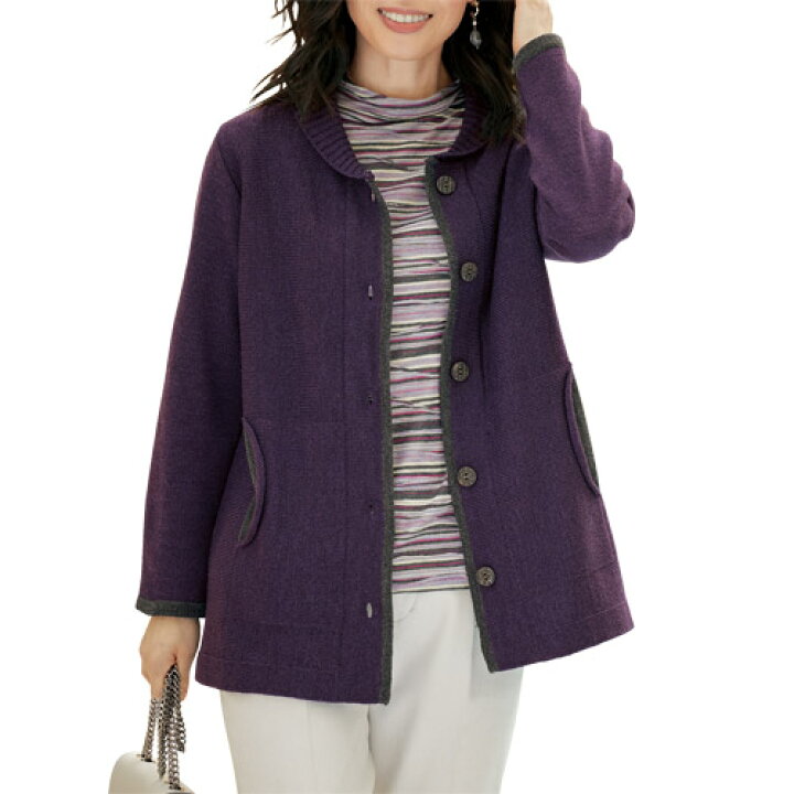 楽天市場】ジャケット カーディガン レディース 日本製 配色使い襟付き  