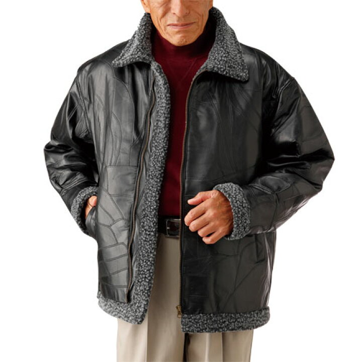 楽天市場】革ジャン ラム革パッチワーク・ムートン調ボア付き  