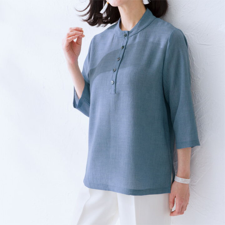 楽天市場】ブラウス 7分袖 レディース ブルー シニア 日本製  