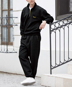 キルトジャカード ハイZIPスーツ スウェットスーツ 上下セット ジャージ ブラック ホワイト メンズ 紳士服 シニア 男性 黒 白 ハーフジップ プルオーバー 長袖 長ズボン リブ袖 裾リブ 無地 40