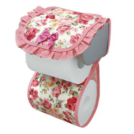 日本製 トイレットペーパーホルダー 全4色 ペーパーホルダー 花柄 イエロー グリーン ピンク パープル フリル かわいい ロマンチック リボン付き トイレットペーパーカバー フリフリ　dz　p27466