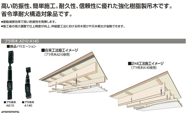 楽天市場】フクビ 防振天井吊木「プラ吊木A210 PTA210 40個入」中東 