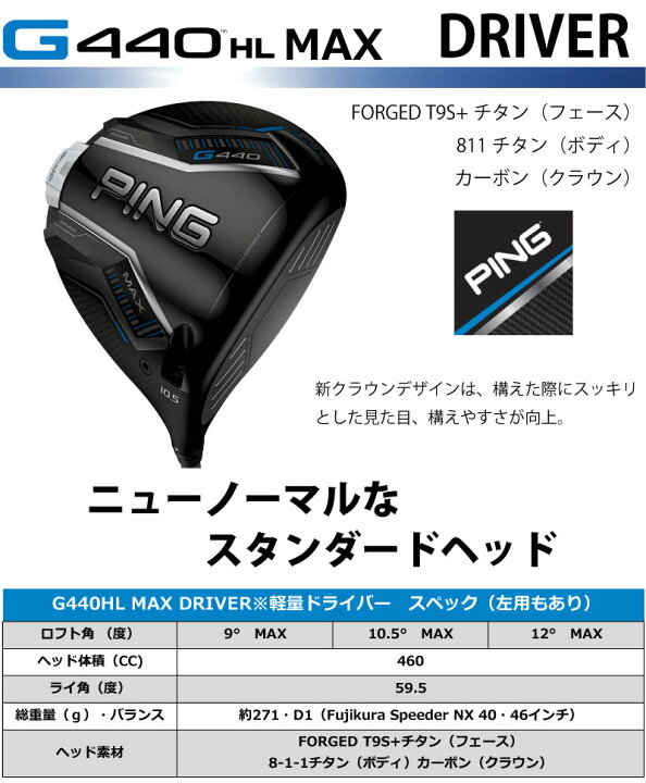 楽天市場】ピン G440HL ドライバー MAX SFT軽量シャフト FUJIKURA 