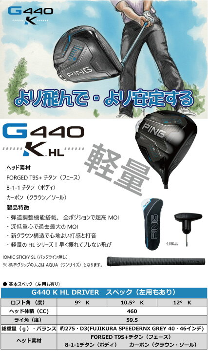 楽天市場】ピン G440K HL 軽量 ドライバー 軽量純正シャフト FUJIKURA 