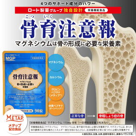 送料無料 栄養機能食品 骨育注意報 サプリメント 90粒 約1か月分 海水由来 マグネシウム 日本人不足 骨 歯 体内酵素 血液循環 カルシウム 骨粗鬆症予防 骨密度改善 骨の健康サポート グロビンペプチド 骨成長促進 骨密度低下防止 低マグネシウム血症対策 リン酸カルシウム