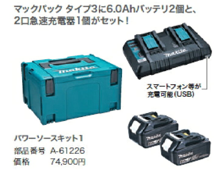 楽天市場】マキタ電動工具 パワーソースキット1【BL1860B×2個+2口充電 