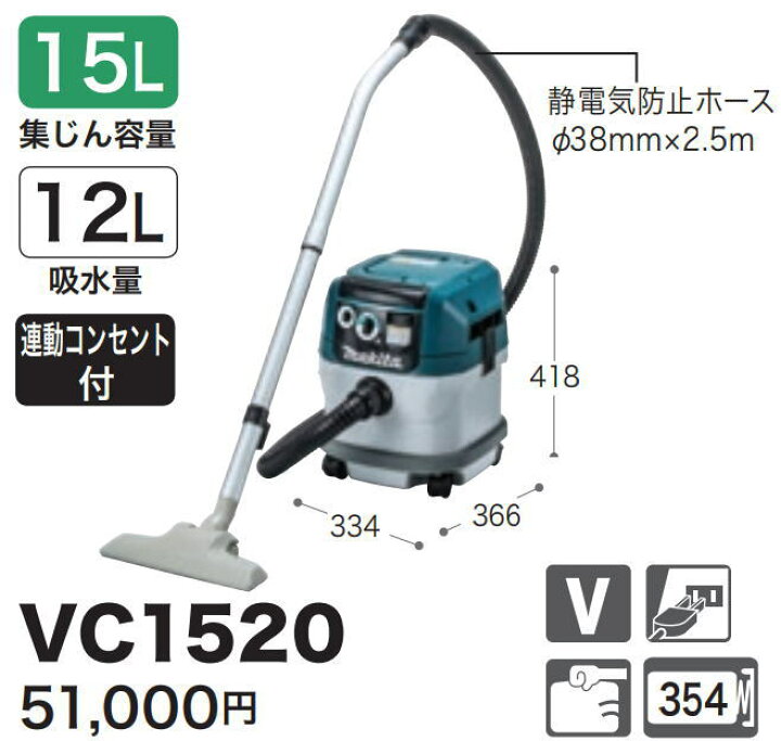 楽天市場】マキタ電動工具 集じん機【乾湿両用/15L】【連動コンセント 