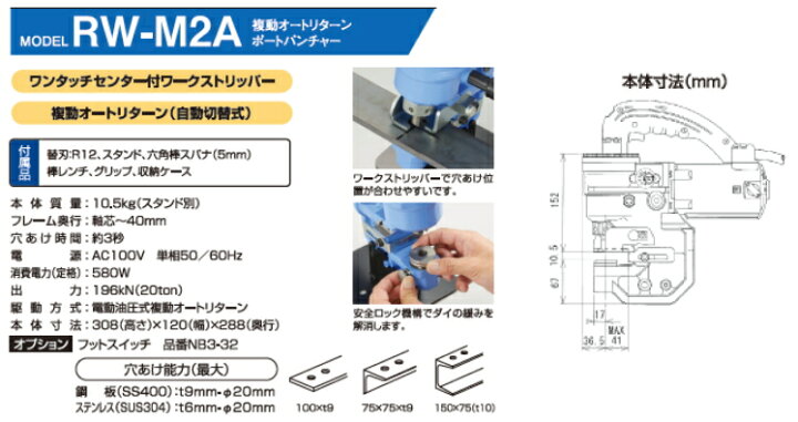 楽天市場】亀倉精機 電動油圧式 ポートパンチャー RW-M2A : ケンチクボーイ