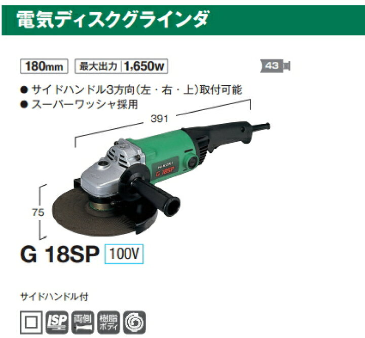 楽天市場】HiKOKI/ハイコーキ AC100V 180mm 電気ディスクグラインダ 