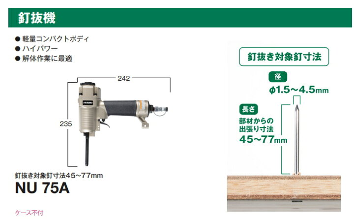 楽天市場】HiKOKI/ハイコーキ 釘抜機 NU75A [釘抜き対象寸法:45〜77mm 