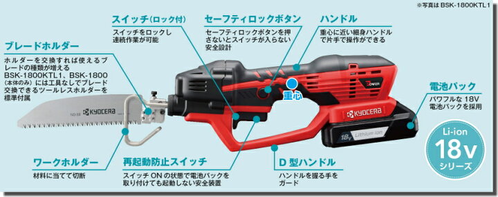 楽天市場】京セラ（旧リョービ） 18V 充電式のこぎり BSK-1800 (本本 