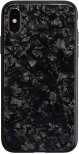 UNiCASE iPhoneX/XS �P�[�X �w�ʃK���X�V�F���P�[�X UNI-CSIP18S-0GSBK �����K���X+TPU�f�� Glass Shell Case