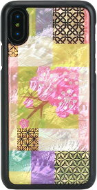 ikins(アイキンス) I10989i8 iPhone X/XS用背面ハードケース 天然貝使用 ブラックフレーム(チェリーブロッサム/桜) ワイヤレス充電対応 (沖縄・離島はメール便のみ発送可能)