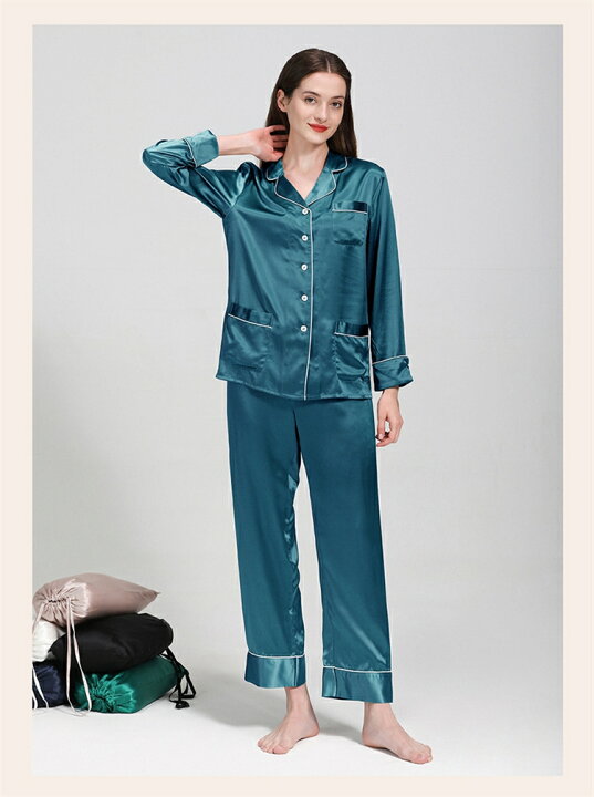 楽天市場】シルク100％ パジャマ 絹 レディース 長袖 前開き テーラー  