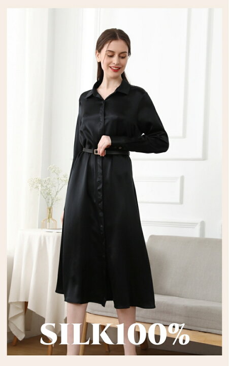 楽天市場】シルク100% ワンピース 長袖 シルク ロングワンピース  