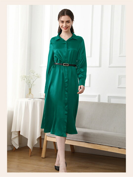 楽天市場】シルク100% ワンピース 長袖 シルク ロングワンピース  