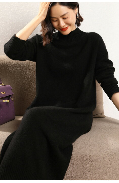 楽天市場】カシミヤ ロング丈 ワンピース カシミア 秋 冬 長袖 ハーフ  