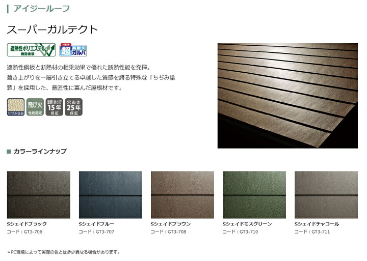 楽天市場 ガルバ断熱ルーフ 屋根材 アイジー工業スーパーガルテクト 1ケース 6枚入働き幅２６５ミリｘ厚さ１６ミリｘ長さ２９６０ミリig工業 建材ステーション