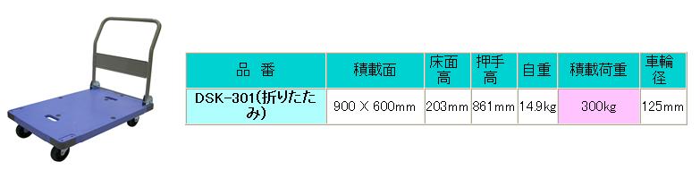 *ナンシン　台車　サイレントマスター【DSK-301(300kg)】　サイズ900x600
