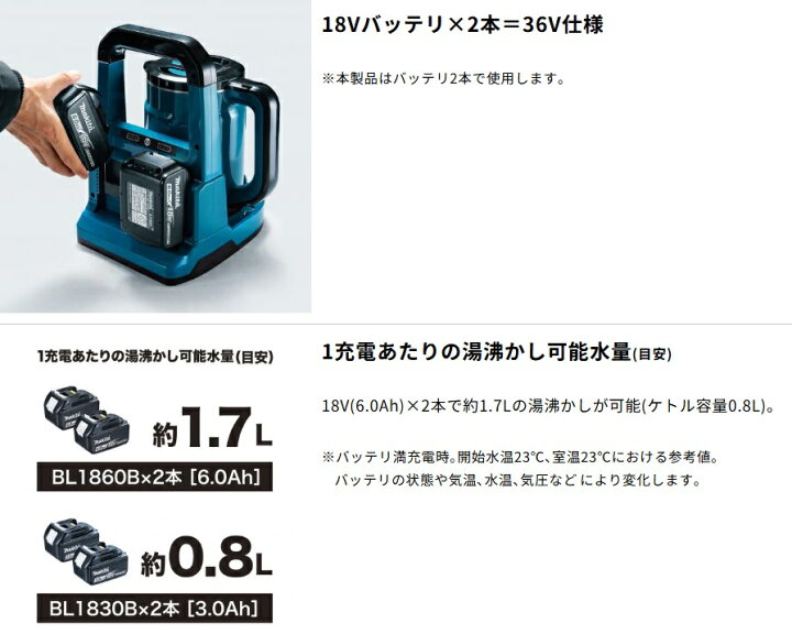 楽天市場】【正規販売店】マキタ正規品 充電式ケトル 本体のみKT360DZ 