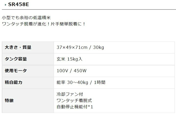 楽天市場】カンリウ精米機1回通し型 低温精米機【SR458E】玄米専用 