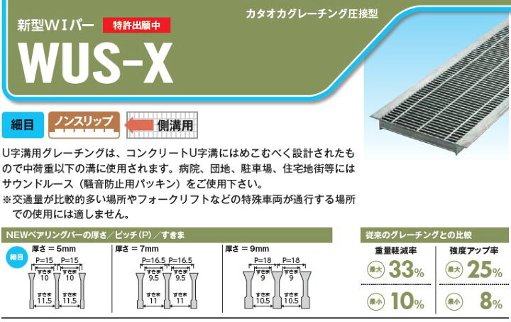 楽天市場】グレーチングU字側溝240mm用 形式記号 WUS-X24-519(旧KUFS24  