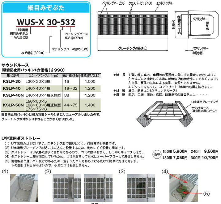 楽天市場】グレーチングU字側溝240mm用 形式記号 WUS-X24-519(旧KUFS24  