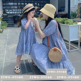 ママ 娘さん 親子お揃い ママとお揃い 娘とペアルック 親子ペア フローラル ワンピース 花柄 半袖 親子服 キッズ プレゼント 女の子 レディース 子供服 夏