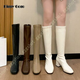 ロングブーツ レディース ヒール 痛くない ブーティ 幅広 ジョッキーブーツ 大きいサイズ 歩きやすい 太めヒール 美脚 疲れない レディース靴 ストレッチ