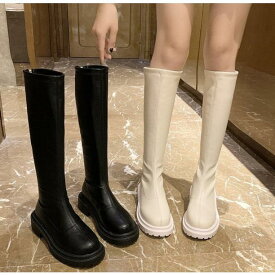 革ブーツ レディース　ロングブーツ 　レディースシューズ　ブラック　ブラウン　春秋冬　22.5-25cm