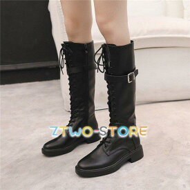 ブーツ レディース ロングブーツ シューズ 靴 美脚 歩きやすい 疲れない 太ヒール 秋冬 通勤.通学 おしゃれ 編み上げ チャーム