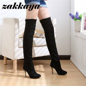 ニーハイブーツ レディース ストレッチ スエード 2way 美脚ブーツ ロングブーツ ハイヒール ピンヒール パーティー 結婚式 大きいサイズ