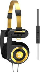 Koss Porta Pro 限定版 ブラック ゴールド オンイヤー ヘッドフォン インラインマイク、ボリュームコントロール、タッチリモコン、ハードキャリーケース、3.5mmプラグで有線、ブラックとゴールド