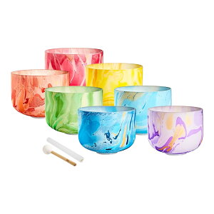 MEINL Sonic Energy 7-piece Marble Crystal Singing Bowl Chakra Set, B4, A4, G4, F4, E4, D4, C4, 432 Hz [MCSBSETCHA]