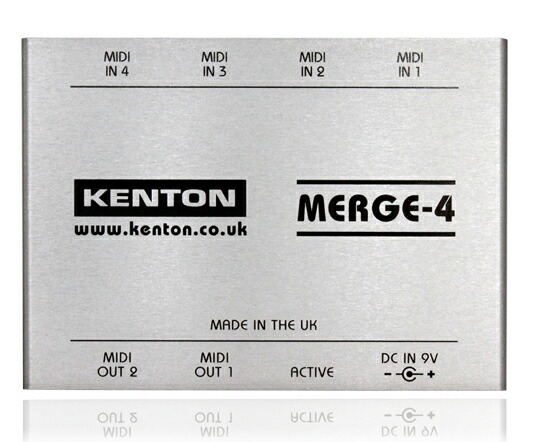 入力された最大4系統のMIDI信号を1つにまとめて2系統出力するMIDIマージボックス KENTON 最新アイテム MERGE-4 返品不可 送料無料