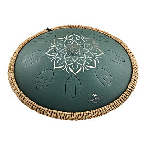 MEINL Sonic Energy 16 Octave Steel Tongue Drum, F Major, 9 Notes, 432 Hz, Dark Green, Engraved floral design [OSTD3DGE]