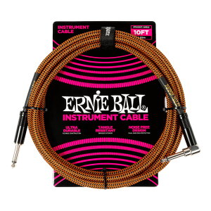 ERNIE BALL #6470 Braided Instrument Cable Straight/Angle 10ft - Pumpkin Pie