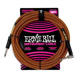 ERNIE BALL #6471 Braided Instrument Cable Straight/Angle 18ft - Pumpkin Pie