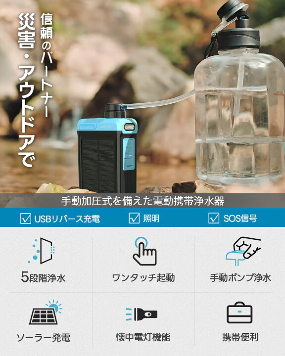 楽天市場】【業界初☆電動・手動2WAY浄水】 Greeshow 携帯浄水器 防災 